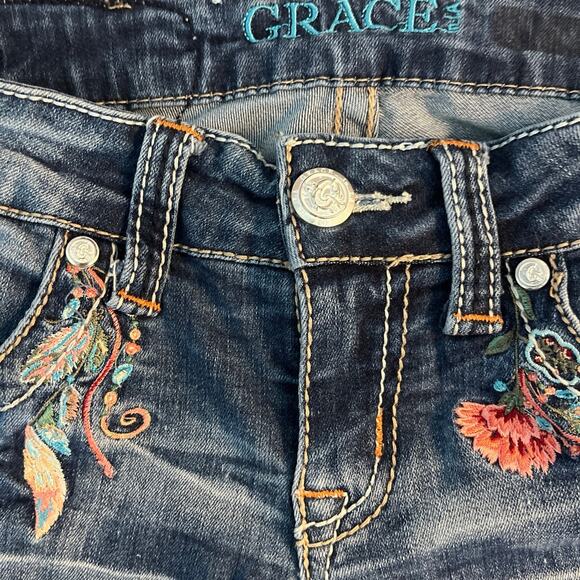 Grace in LA Distressed Floral Embroidered Skinny Size 26 Jeans Vintage Cute! - Picture 9 of 15